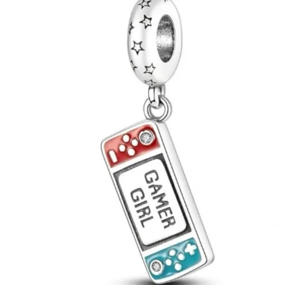 Silver Gamer Girl Star Earrings - Picture 3 of 4